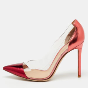 Gianvito Rossi Metallic Burgundy Leather and PVC Plexi Pointed Toe Pumps Size 38.5