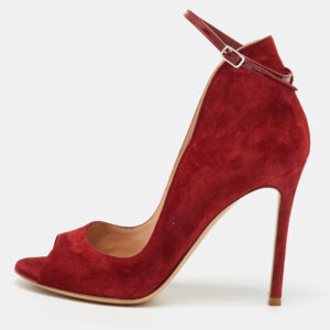 Gianvito Rossi Red Suede Open Toe Ankle Strap Pumps Size 38