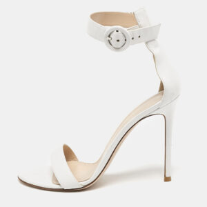 Gianvito Rossi White Suede Embellished Portofino Ankle Cuff Sandals Size 40