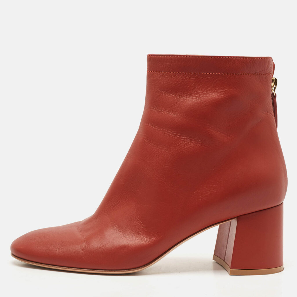 luxury-women-gianvito-rossi-used-shoes-p1141954-010 Gianvito Rossi Brown Leather Round Toe Block Heel Ankle Boots Size 40