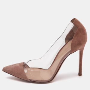 Gianvito Rossi Beige/Transparent Suede and PVC Plexi Pumps Size 38