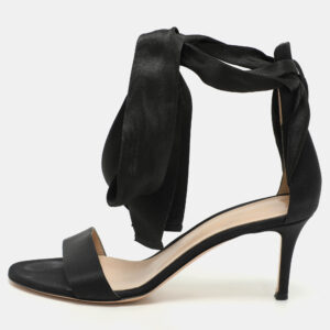 Gianvito Rossi Black Satin Gala Ankle Strap Sandals Size 38