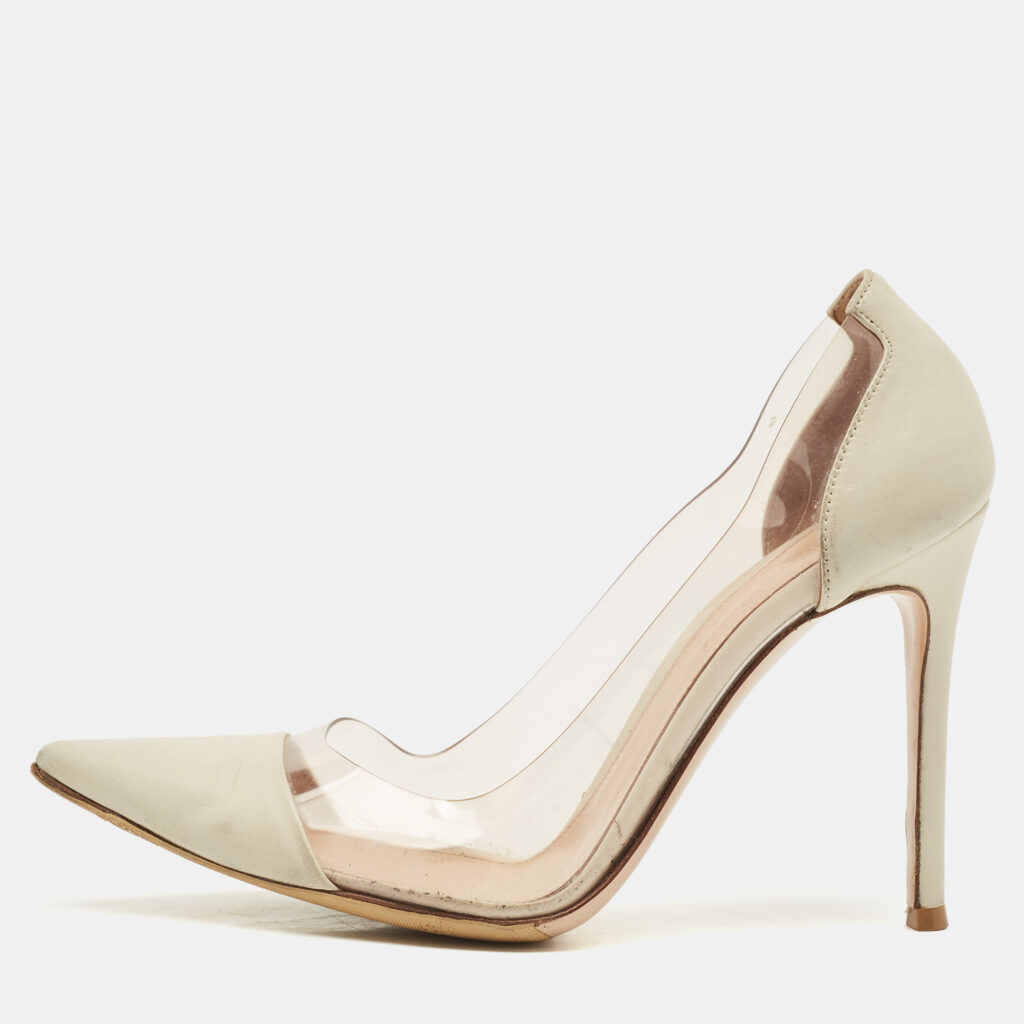 Gianvito Rossi Pearl White Leather and PVC Plexi Pumps Size 40