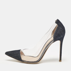 Gianvito Rossi Navy Blue Denim and PVC Plexi Pointed Toe Pumps Size 39
