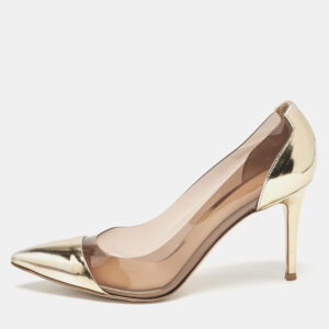 Gianvito Rossi Gold/Brown Leather and PVC Plexi Pumps Size 40