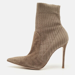 Gianvito Rossi Brown Fabric and Suede Ankle Length Boots Size 38.5