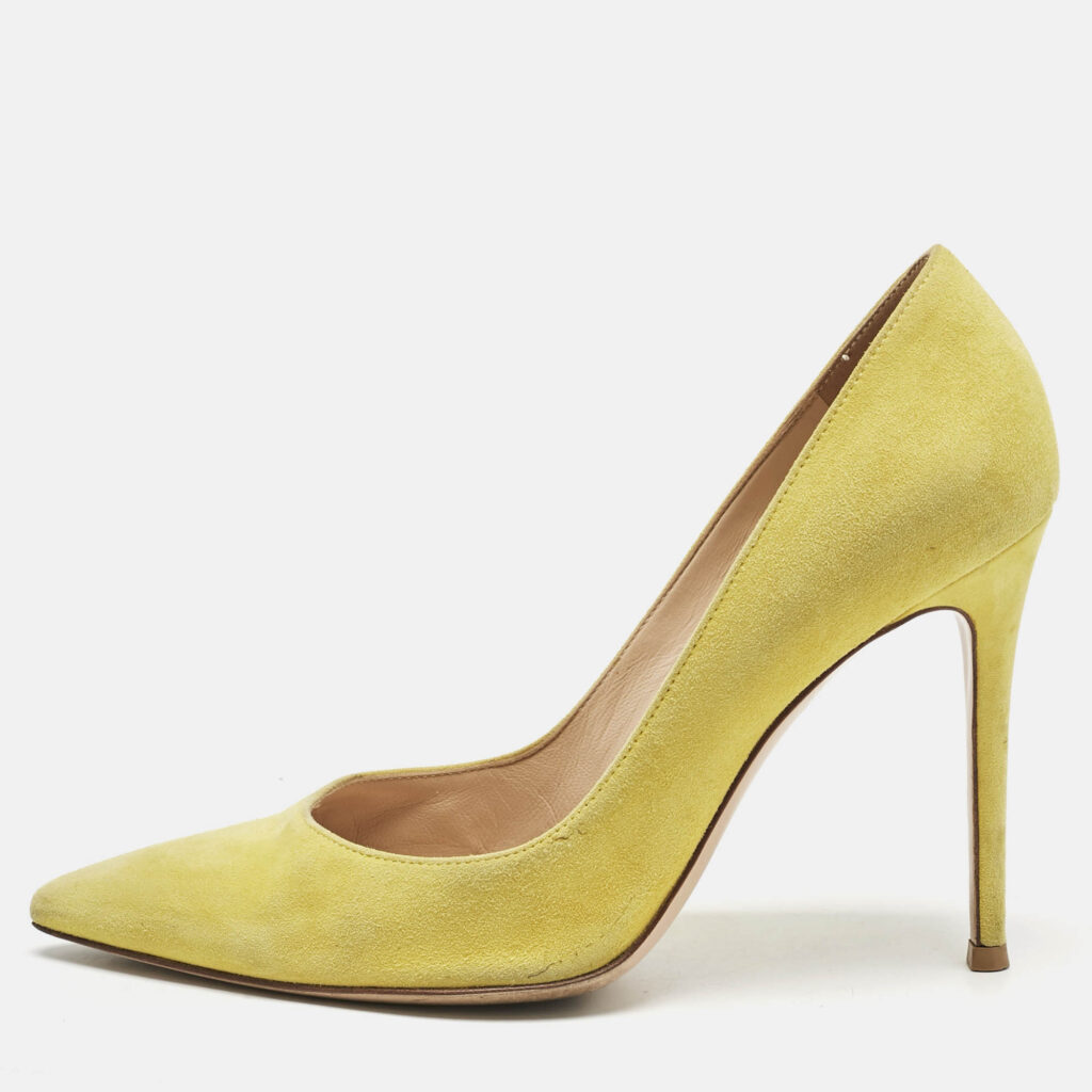 luxury-women-gianvito-rossi-used-shoes-p1151877-011 Gianvito Rossi Yellow Suede Pointed Toe Pumps Size 39