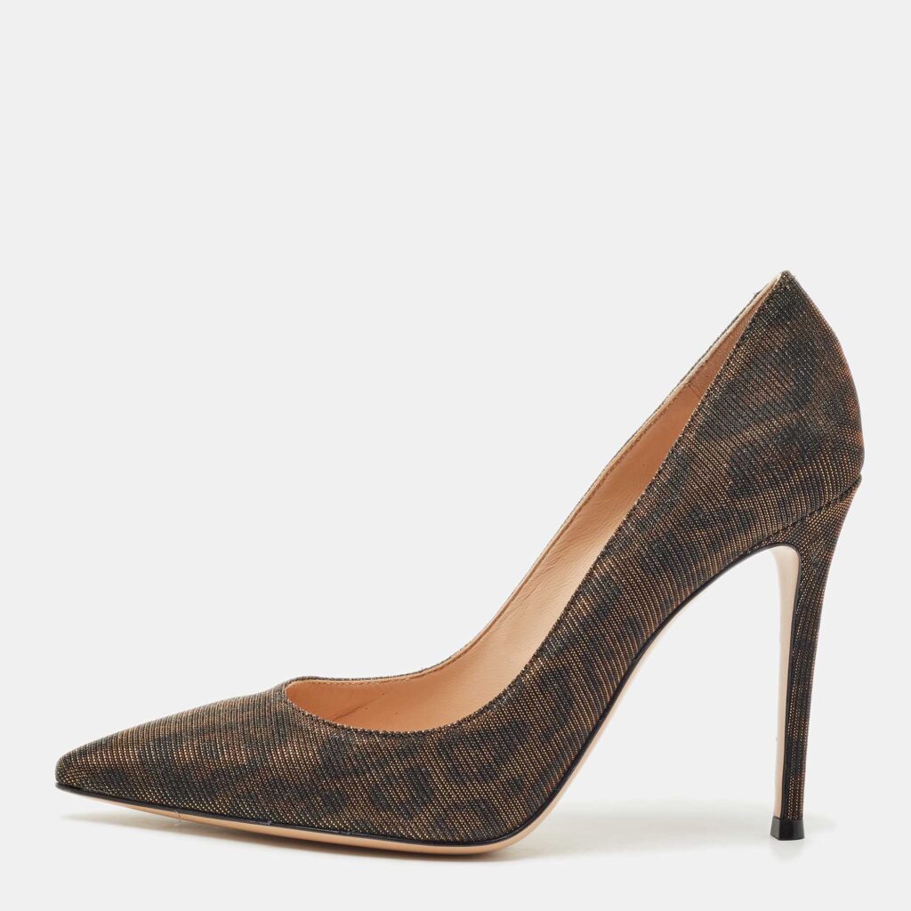 luxury-women-gianvito-rossi-used-shoes-p1152076-003 Gianvito Rossi Dark Brown Metallic Lurex Fabric Gianvito Pointed Toe Pumps Size 39