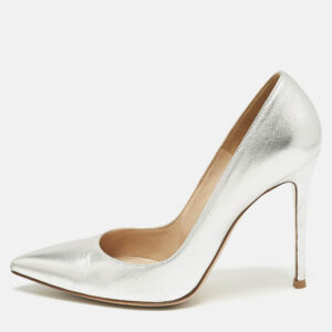 Gianvito Rossi Silver Leather Gianvito 105 Pointed Toe Pumps Size 39