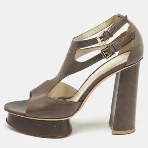 Gianvito Rossi Grey Leather Platform Sandals Size 38.5
