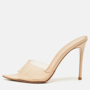 Gianvito Rossi Beige Patent Leather and PVC Elle Slide Sandals Size 39