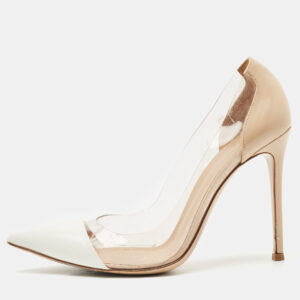Gianvito Rossi Off White/Beige Leather and PVC Plexi Pumps Size 39