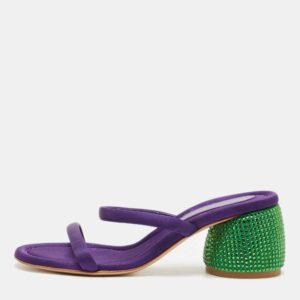 Gianvito Rossi Purple Fabric Rhinestone Embellished Heel Jolie Slide Sandals Size 37