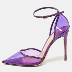 Gianvito Rossi Purple PVC and Crystal Embellished Suede Sabin Ankle Strap Pumps Size 39