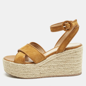 Gianvito Rossi Mustard Leather and Suede Sienna Espadrille Sandals Size 39