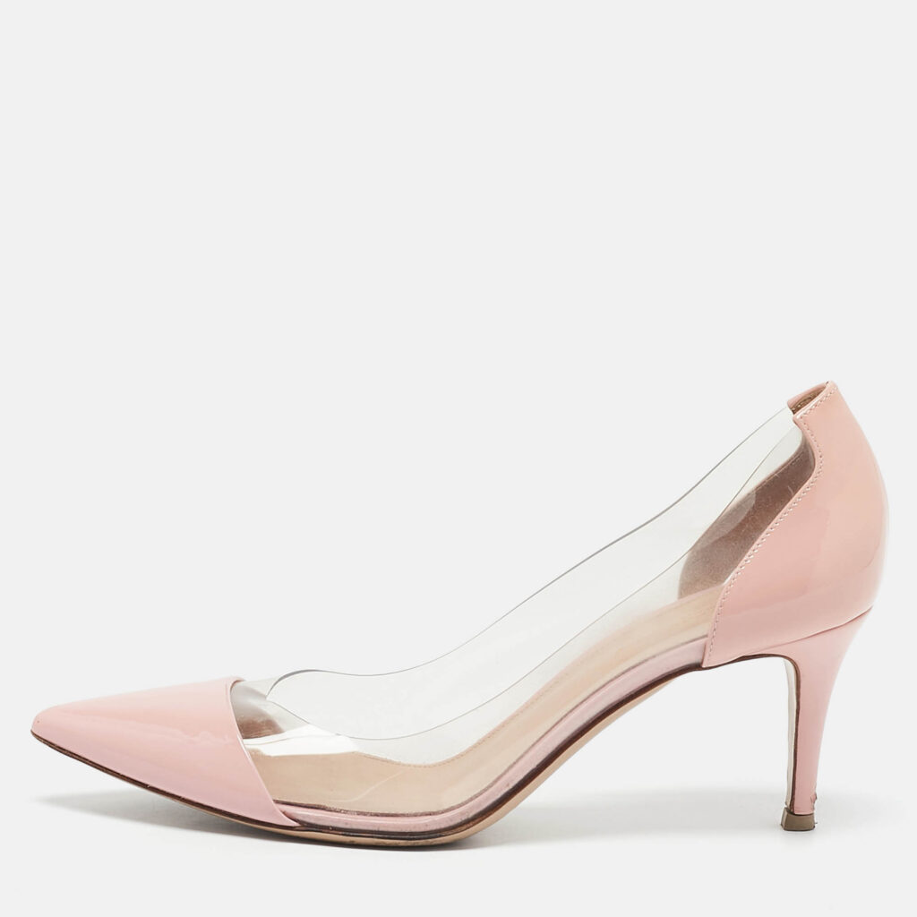 luxury-women-gianvito-rossi-used-shoes-p1160434-010 Gianvito Rossi Pink Leather and PVC Plexi Pumps Size 39
