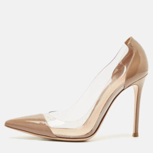 Gianvito Rossi Beige Patent Leather and PVC Plexi Pumps Size 39