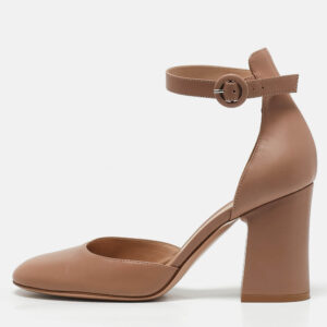 Gianvito Rossi Beige Leather D'orsay Ankle Strap Pumps Size 38