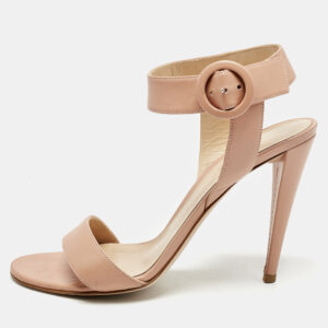 Gianvito Rossi Beige Leather Lennox Ankle Strap Sandals Size 40