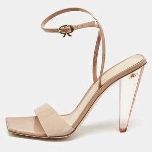 Gianvito Rossi Beige Patent and PVC Ribbon Ankle Strap Sandals Size 37.5