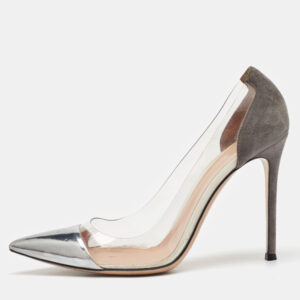 Gianvito Rossi Grey/Silver Suede, Leather and PVC Plexi Pumps Size 40.5