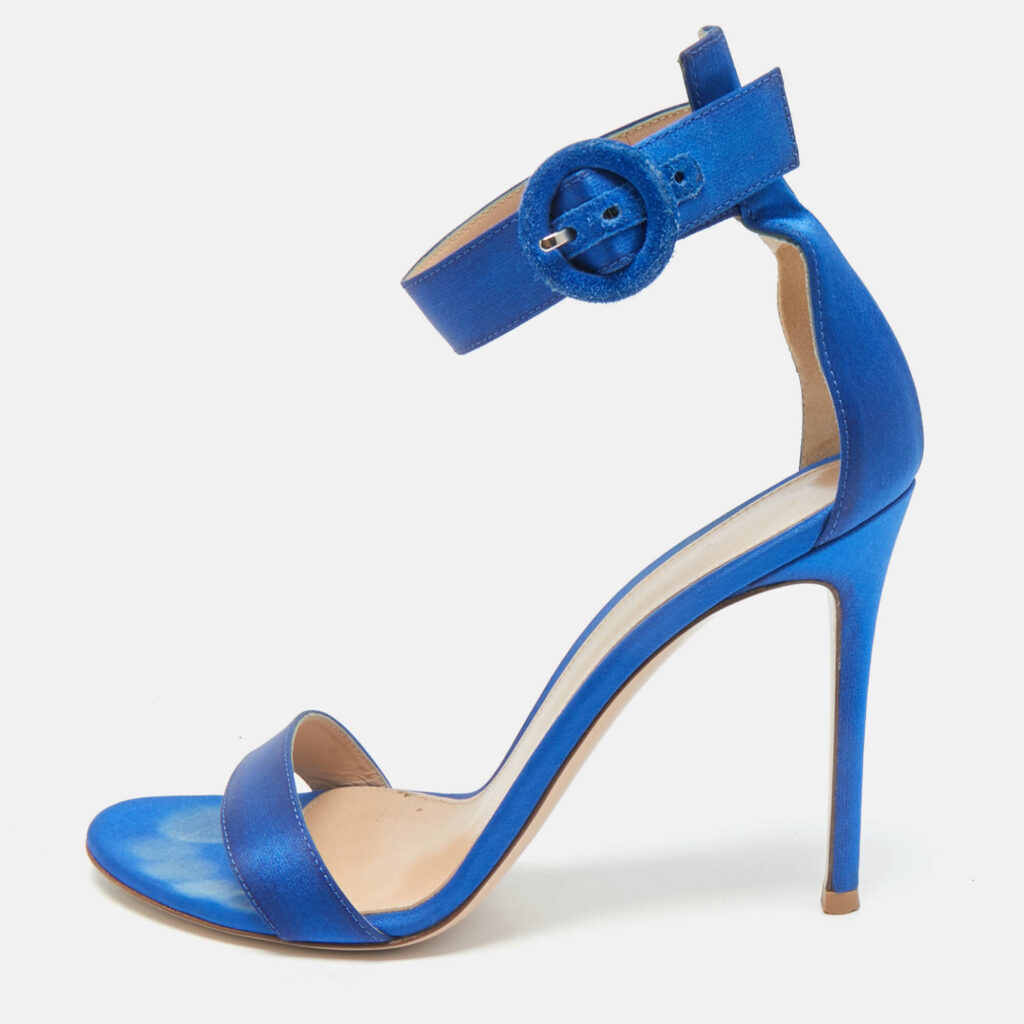 luxury-women-gianvito-rossi-used-shoes-p1164557-010 Gianvito Rossi Blue Satin Portofino Ankle Strap Sandals Size 39.5