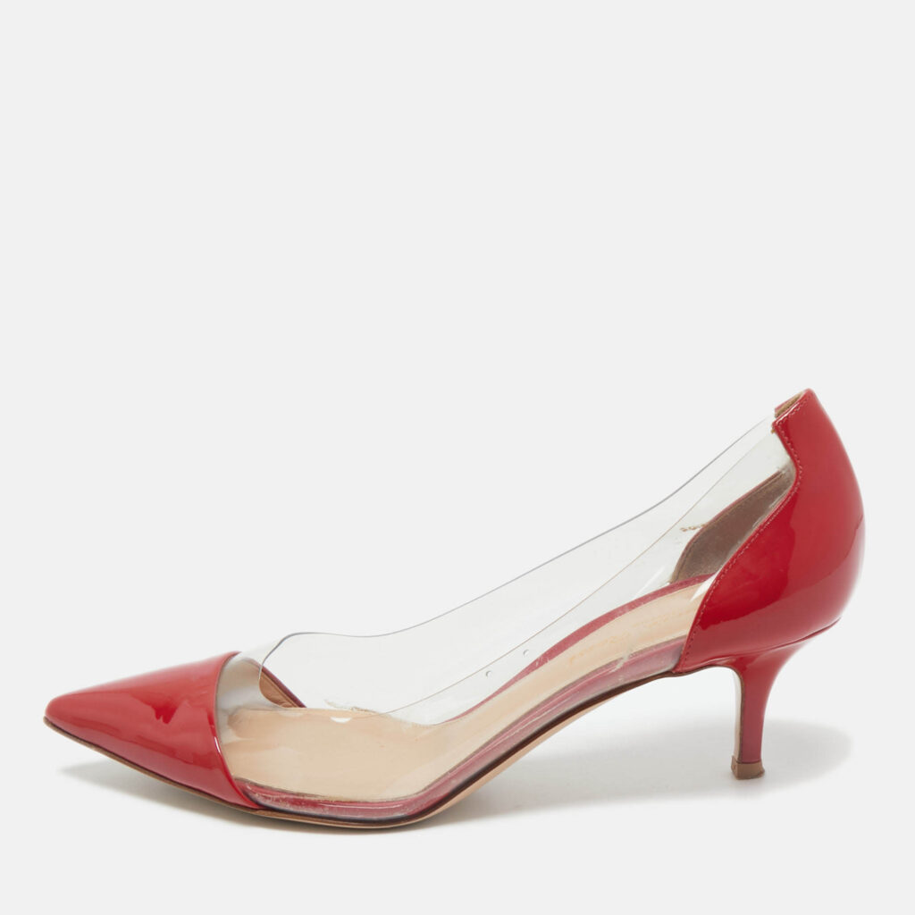 Gianvito Rossi Transparent/Red Patent Leather and PVC Plexi Pumps Size 37.5