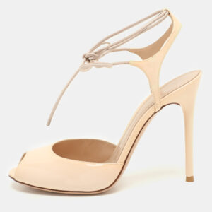 gianvito rossi beige patent leather peep toe ankle strap sandals size 38.5