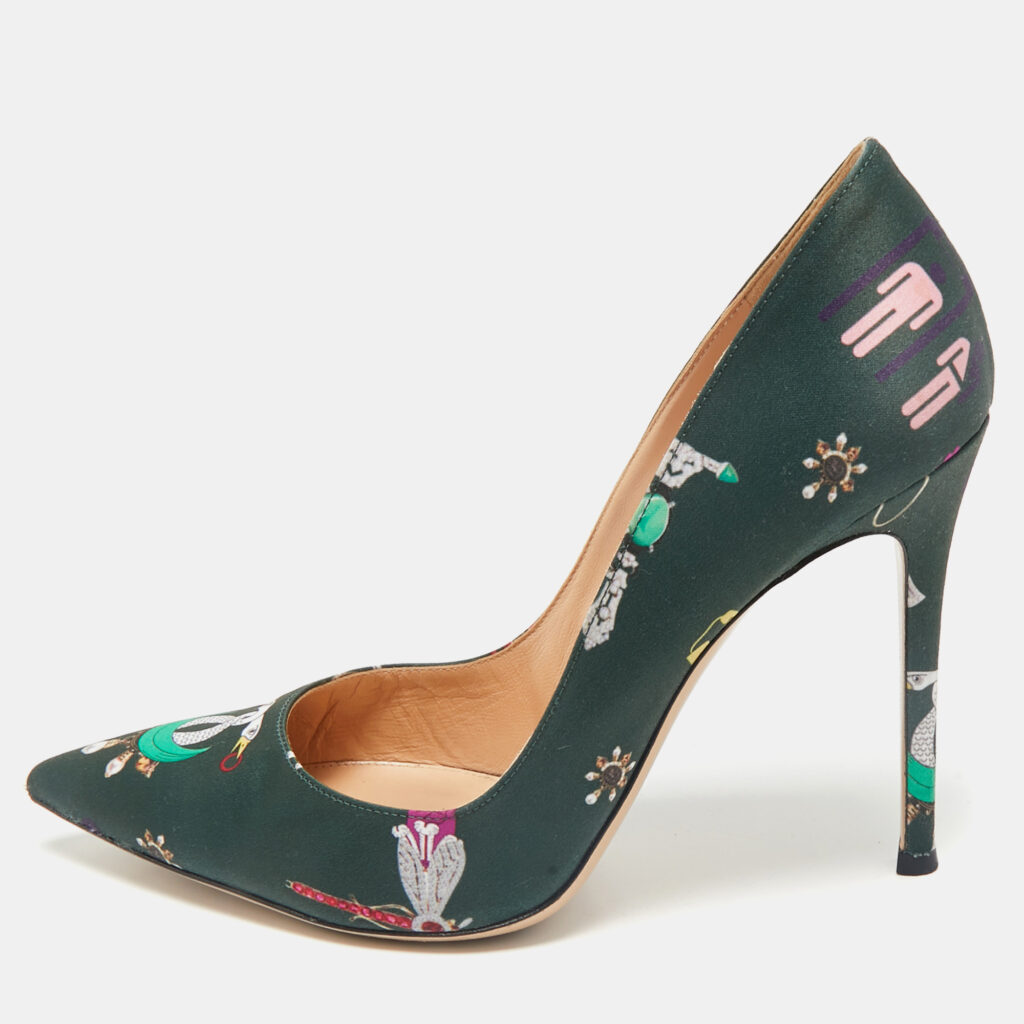luxury-women-gianvito-rossi-used-shoes-p1165081-001 Gianvito Rossi Green Satin Gianvito 85 Pointed Toe Pumps Size 40