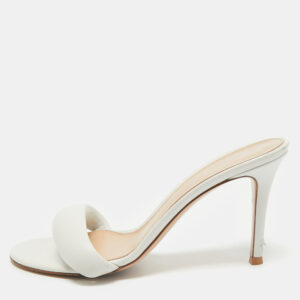 Gianvito Rossi White Leather Bijoux Slides Size 37