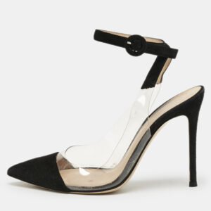Gianvito Rossi Black Suede and PVC Anise Ankle Strap Pumps Size 37