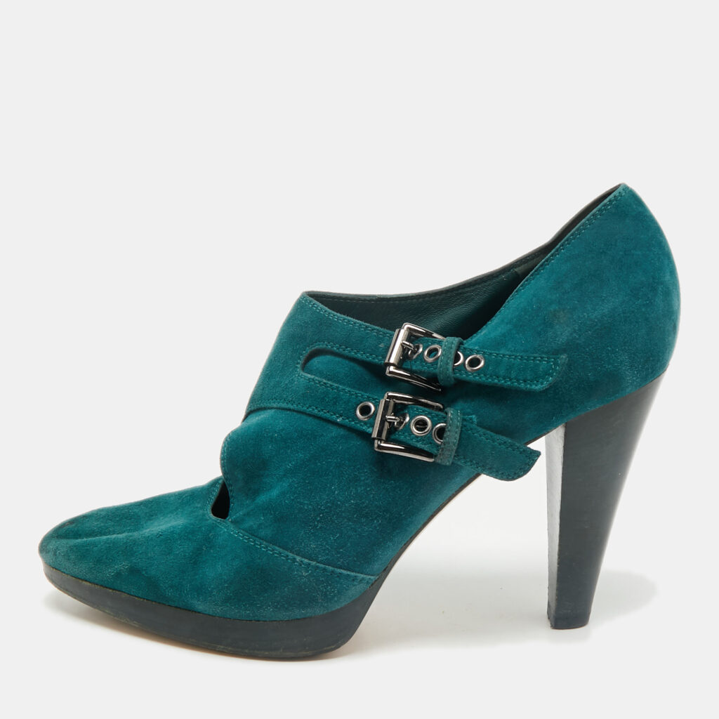 luxury-women-gianvito-rossi-used-shoes-p1169681-001 Gianvito Rossi Teal Green Suede Ankle Booties Size 40