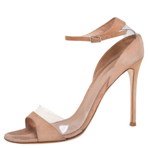 Gianvito Rossi Beige Suede And PVC Ankle Strap Sandals Size 40.5