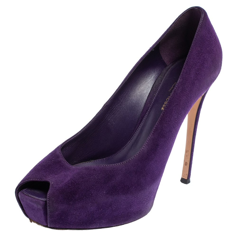 luxury-women-gianvito-rossi-used-shoes-p401363-004 Gianvito Rossi Purple Suede Peep Toe Platform Pumps Size 39.5