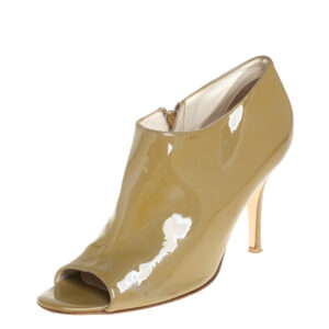 Gianvito Rossi Olive Green Patent Leather Open Toe Booties Size 39
