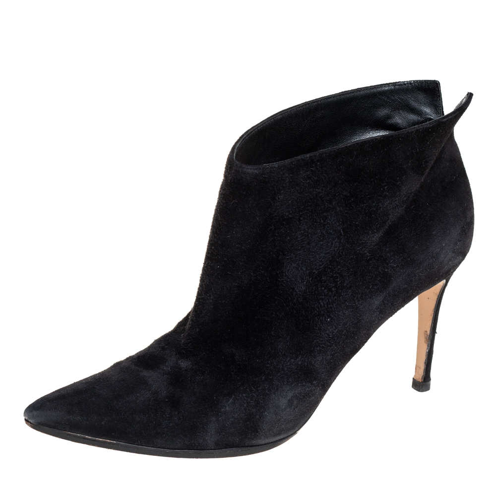 luxury-women-gianvito-rossi-used-shoes-p410287-006 Gianvito Rossi Black Suede Kat Mid Booties Size 40.5
