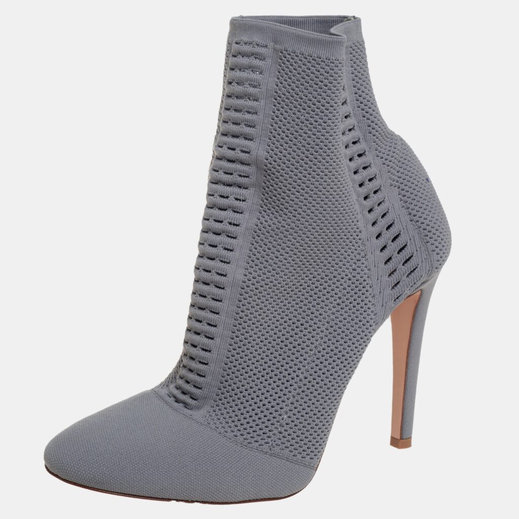 luxury-women-gianvito-rossi-used-shoes-p432117-010 Gianvito Rossi Grey Stretch Knit Thurlow Ankle Boots Size 39
