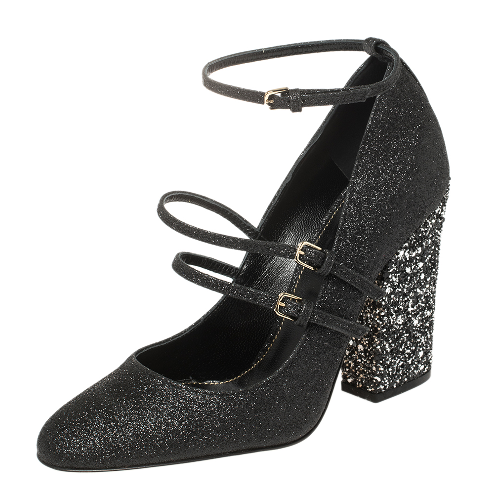 luxury-women-gianvito-rossi-used-shoes-p452603-002 Sergio Rossi Black Glitter Betty Mary Jane Pumps Size 36