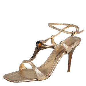 Gianvito Rossi Gold Leather Embellished Ankle Strap Sandals Size 37