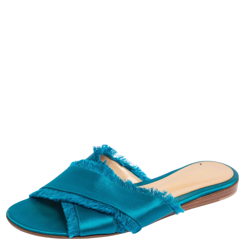 luxury-women-gianvito-rossi-used-shoes-p499740-005 Gianvito Rossi Blue Satin Barth Flat Sandals Size 36.5