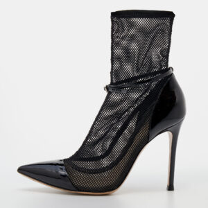 Gianvito Rossi Black Mesh And Patent Leather Idol Booties Size 36.5
