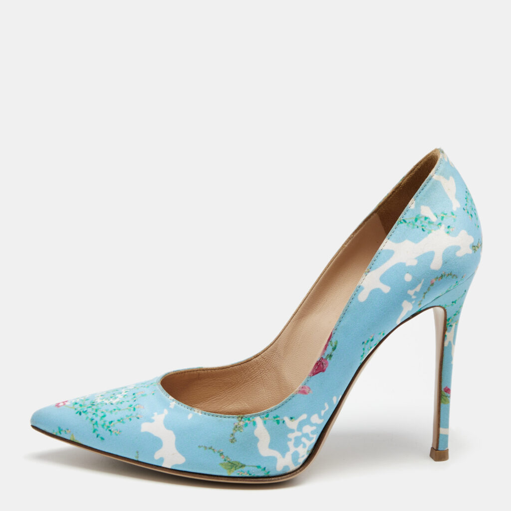 luxury-women-gianvito-rossi-used-shoes-p657398-002-1 Gianvito Rossi Multicolor Floral Print Fabric Lisa Ponker Pumps Size 39