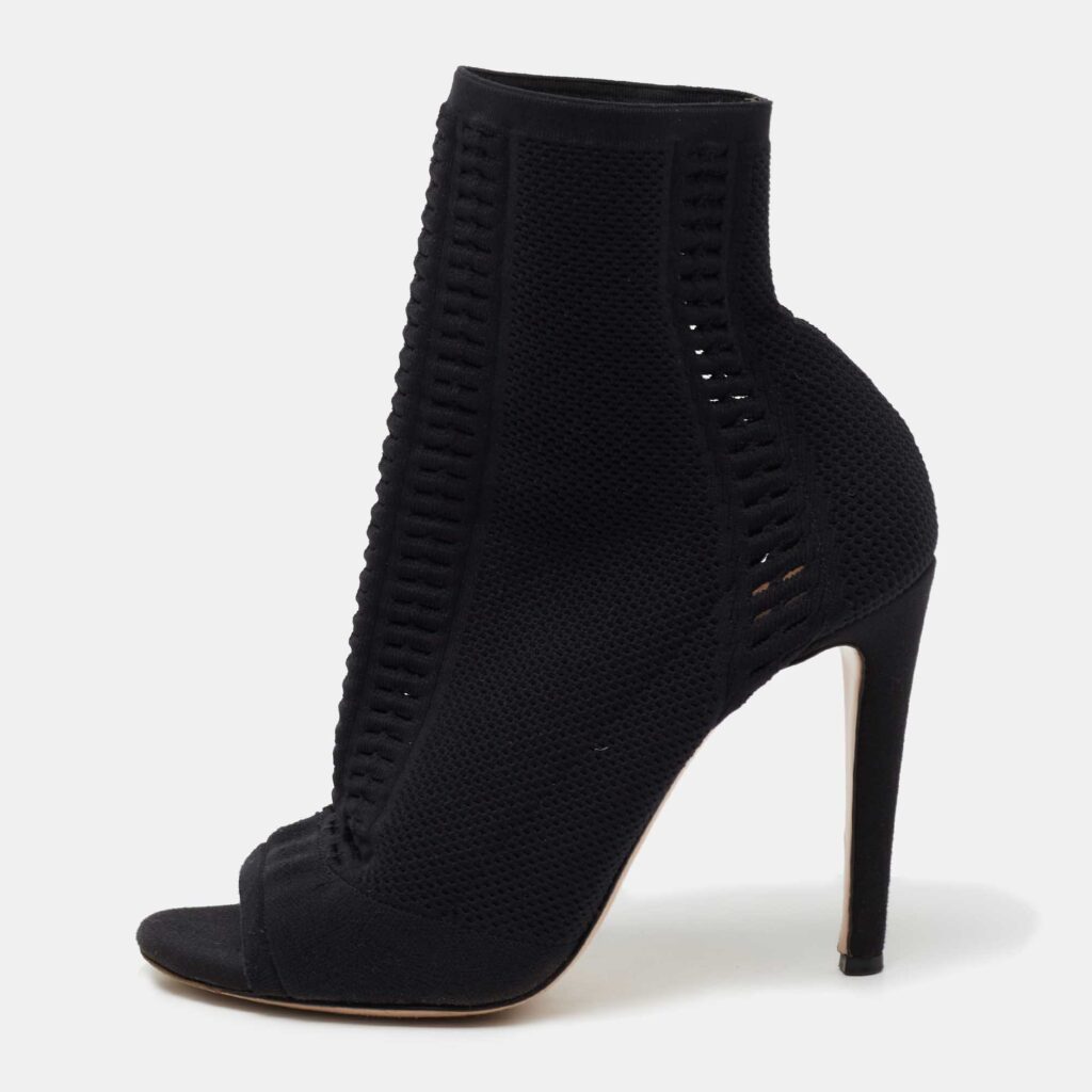 luxury-women-gianvito-rossi-used-shoes-p715839-003 Gianvito Rossi Black Knit Fabric Vires Open-Toe Ankle Booties Size 40
