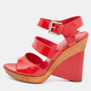 Gianvito Rossi Red Leather Wedge Strappy Sandals Size 37.5