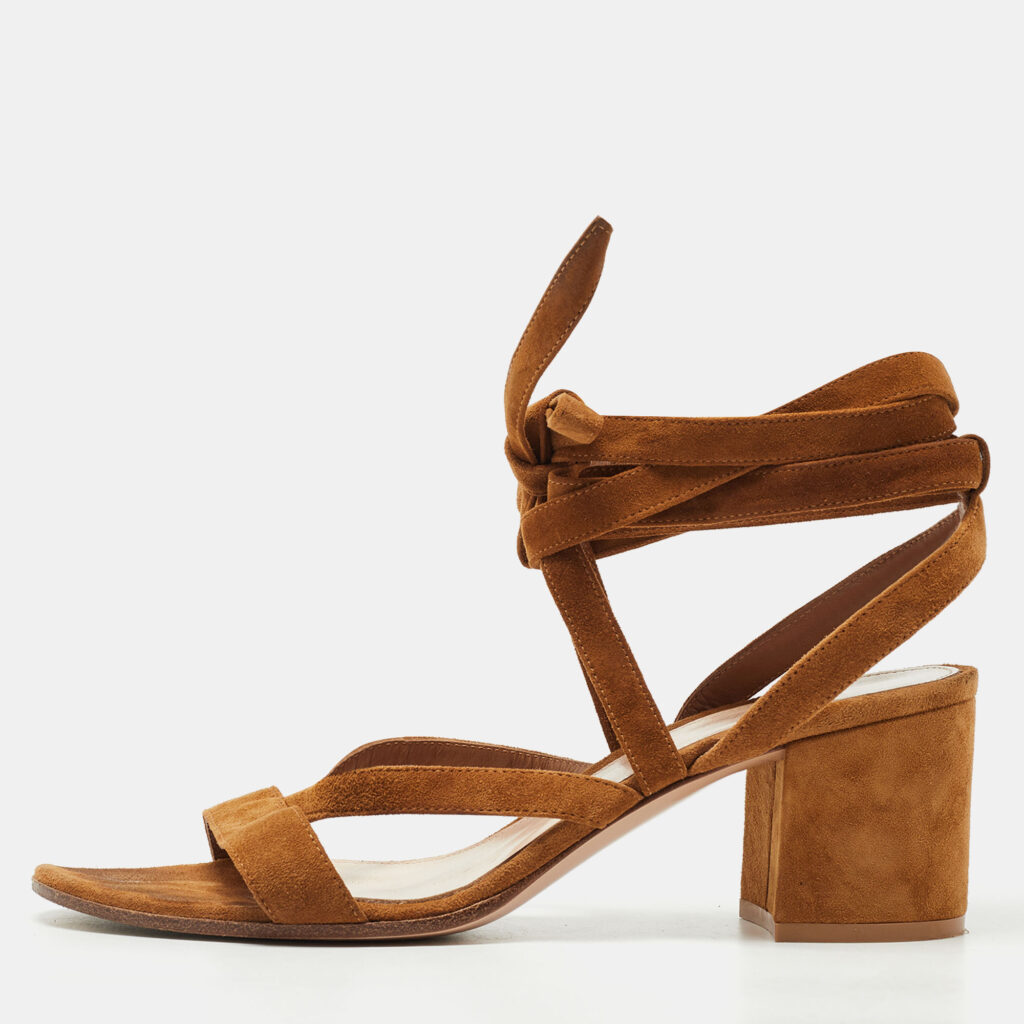 luxury-women-gianvito-rossi-used-shoes-p770714-010 Gianvito Rossi Brown Suede Janis Ankle Sandals Size 39.5