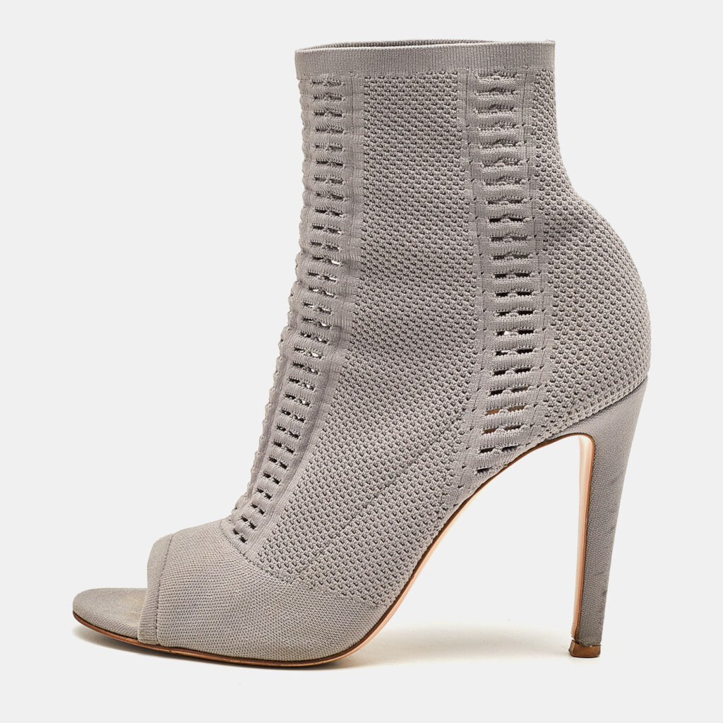 luxury-women-gianvito-rossi-used-shoes-p832593-010 Gianvito Rossi Grey Knit Fabric Vires Ankle Booties Size 40.5