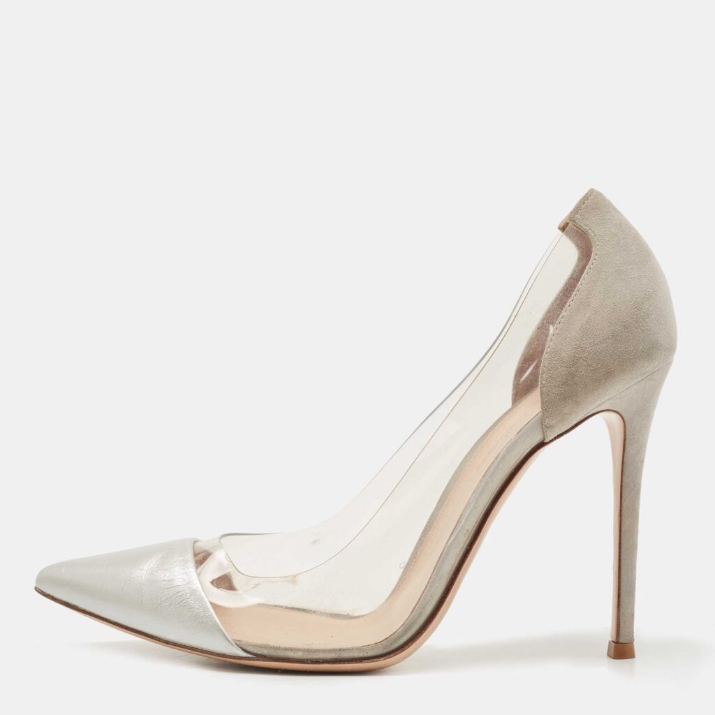 luxury-women-gianvito-rossi-used-shoes-p841796-003 Gianvito Rossi Grey/Transparent PVC and Leather Plexi Pumps Size 40