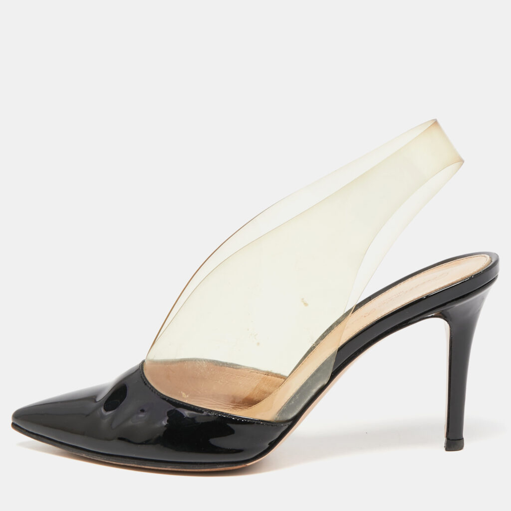 luxury-women-gianvito-rossi-used-shoes-p845999-009 Gianvito Rossi Black Patent Leather and PVC Plexi Pumps Size 37