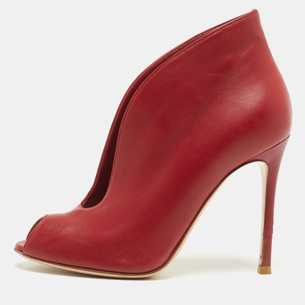 luxury-women-gianvito-rossi-used-shoes-p859281-001 Gianvito Rossi Red Leather Vamp Peep Toe Ankle Booties Size 36