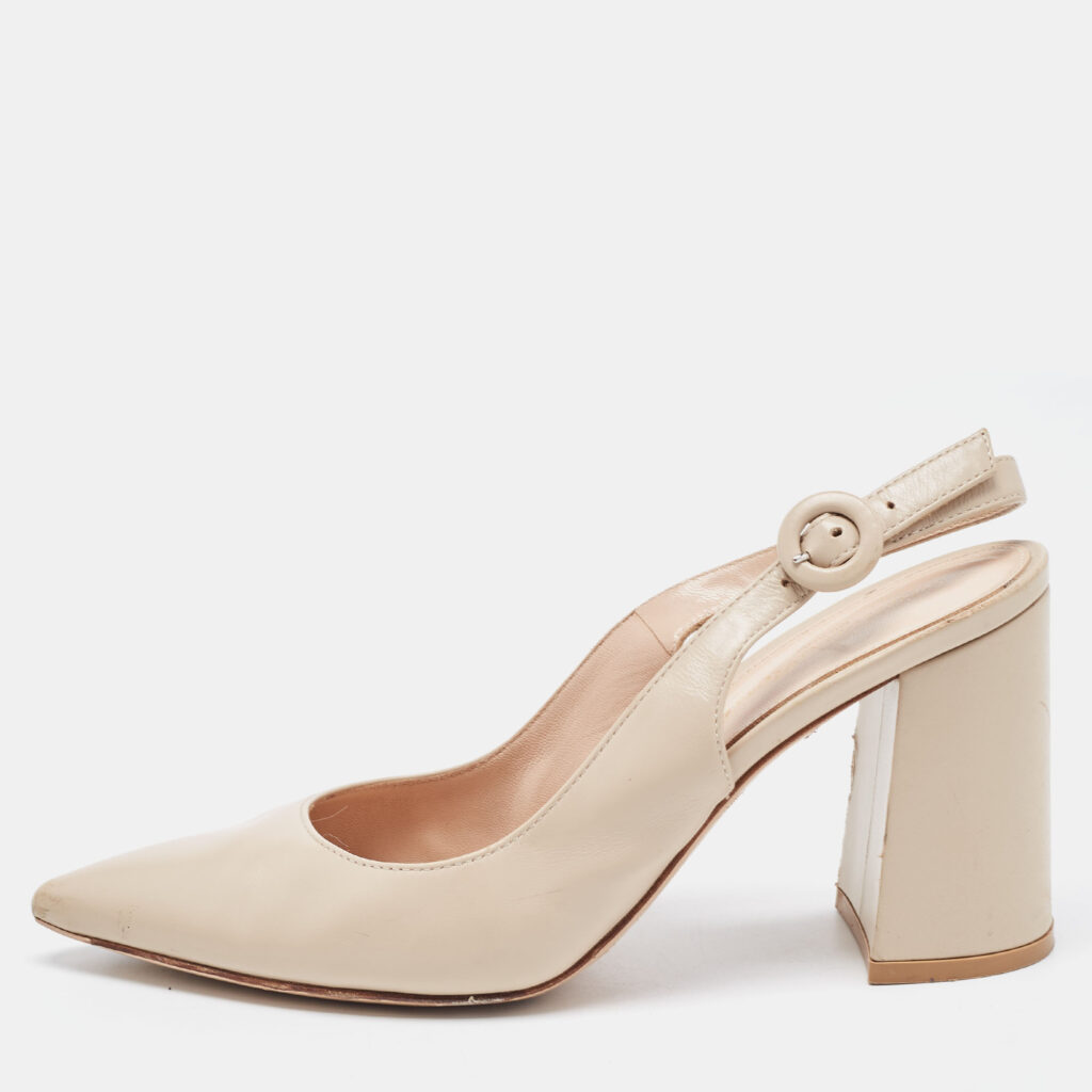 luxury-women-gianvito-rossi-used-shoes-p900924-010 Gianvito Rossi Beige Leather Slingback Pumps Size 36.5